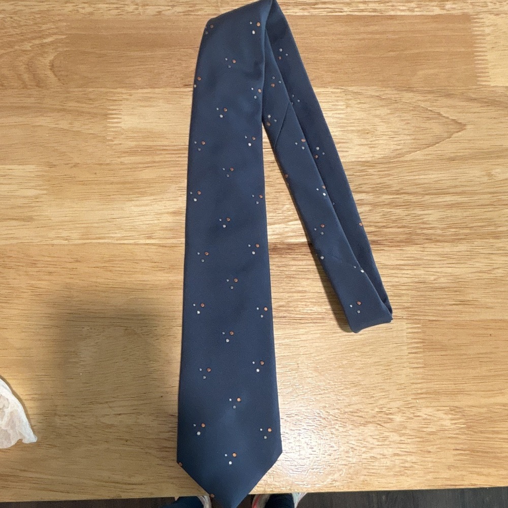 Hennessy Couture Polka Dot Tie Blue/Orange/Gray Polyester/Silk Woven Men's